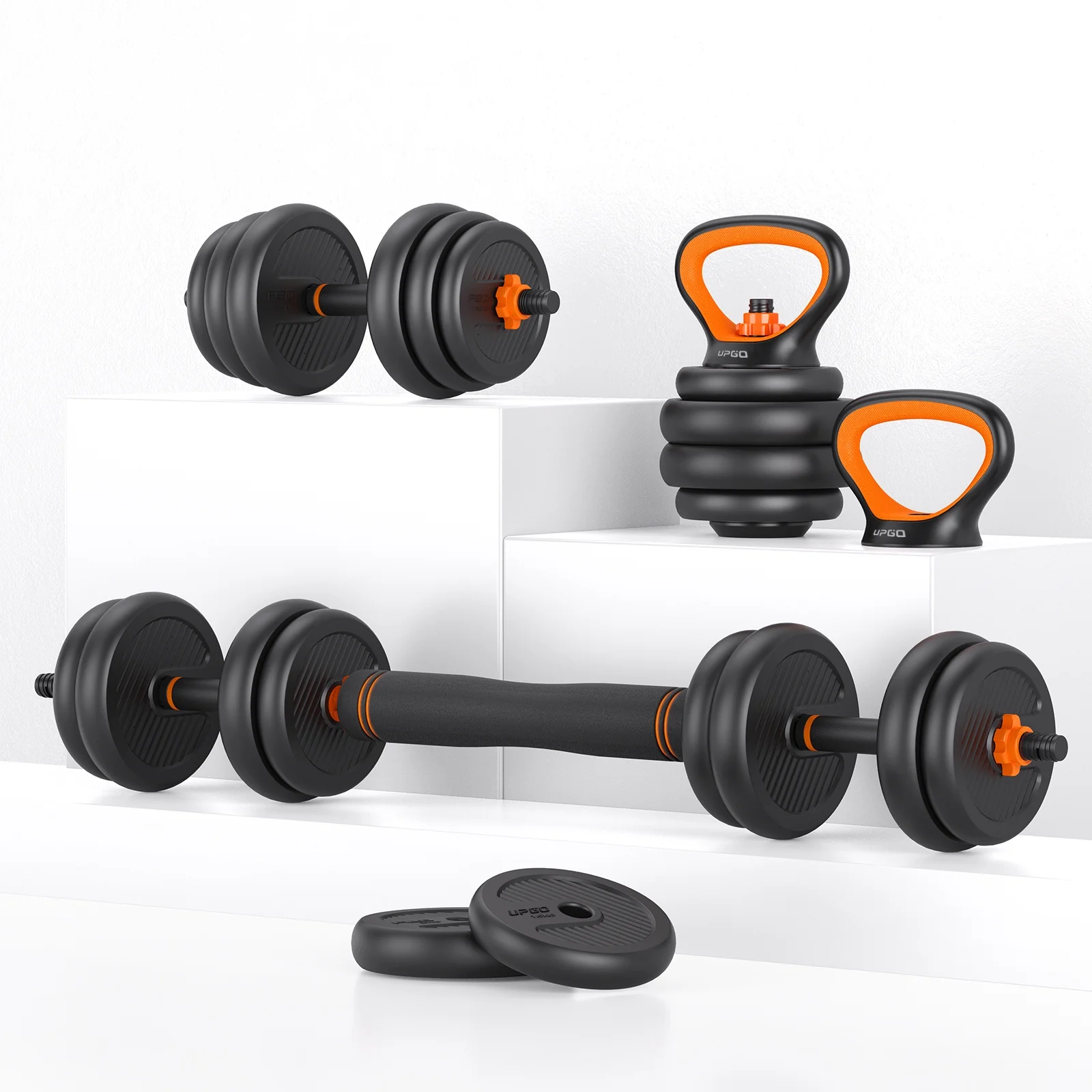 UPGO Adjustable Dumbbells, 70lbs Free Weight Set with Connector, 4 in1 Dumbbells Set Used as Barbell, Kettlebells, Push up Stand, Fitness Exercises for Home Gym Suitable Men/Women