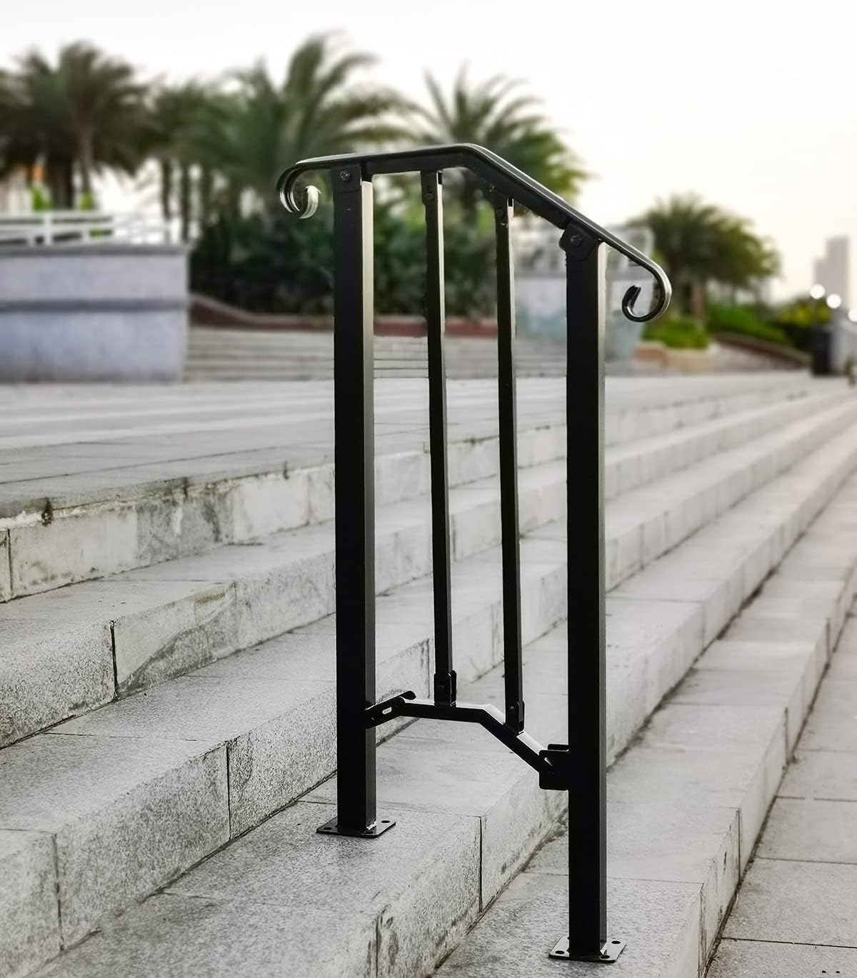 AMAKZH Handrails for Outdoor Steps Stair Railing Kit Black Metal Handrail Bracket Picket Fits 1 to 2 Step Wrought Iron Safety Staircase
