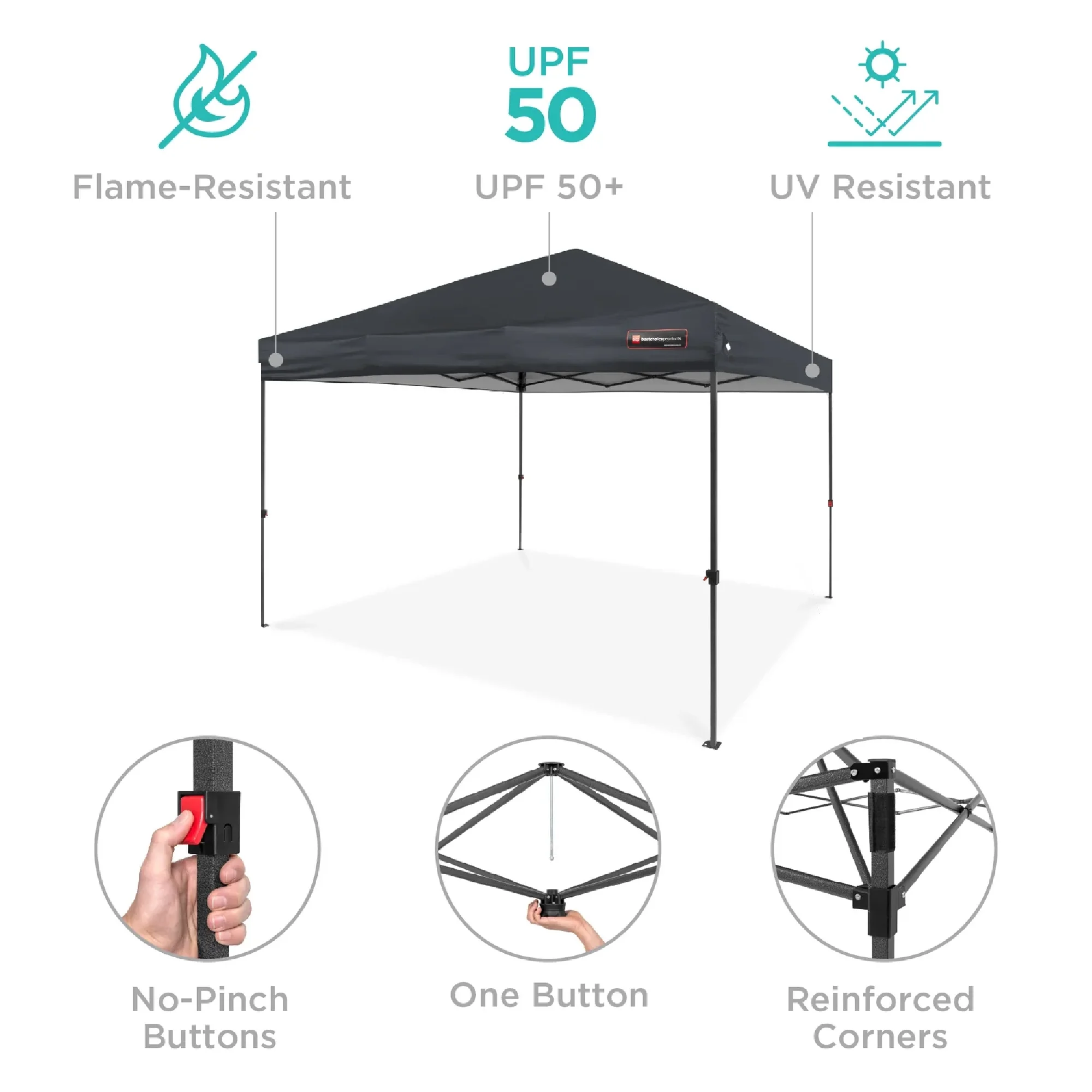Best Choice Products 8x8ft Easy Setup Pop Up Canopy w/ 1-Button Setup, Wheeled Case, 4 Weight Bags - Gray