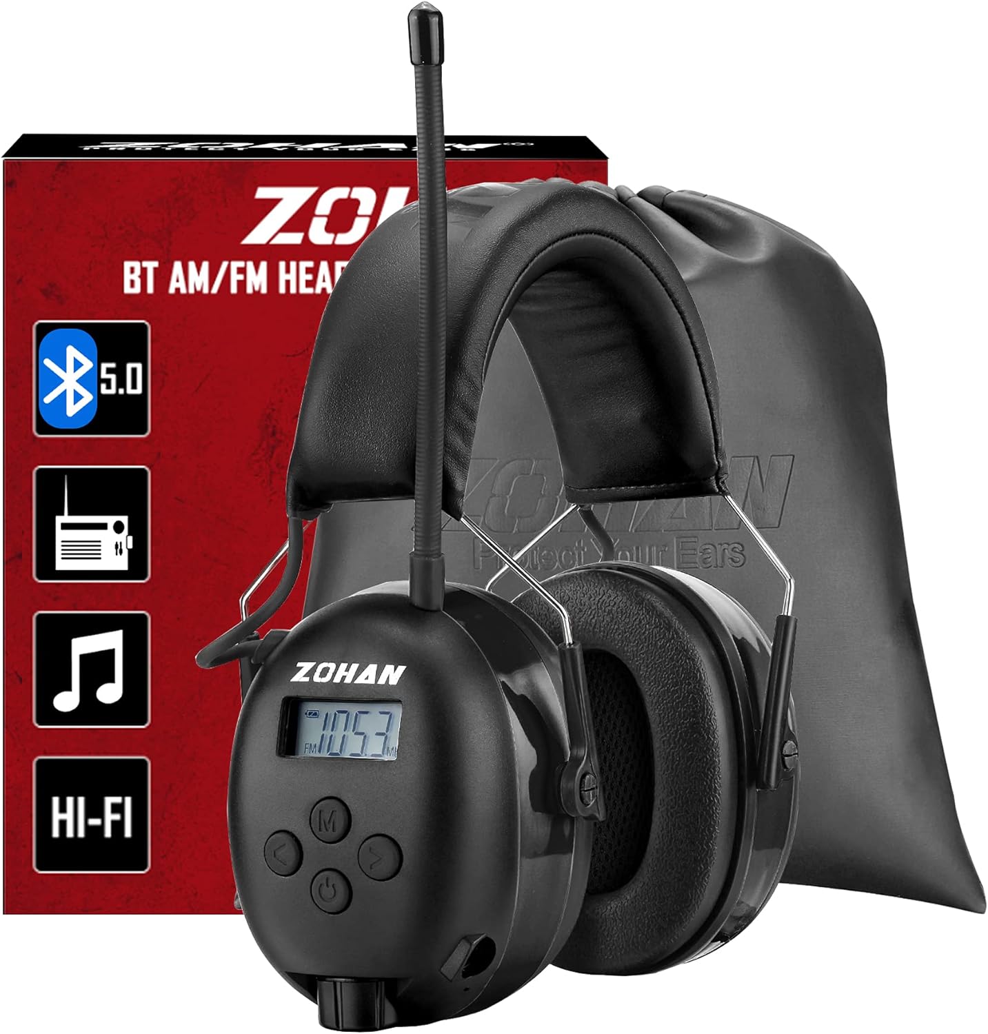 ZOHAN EM042 AM/FM Radio Headphone with Digital Display, Ear Protection Noise Reduction Safety Ear Muffs, Ultra Comfortable Hearing Protector for Lawn Mowing and Landscaping - Yellow