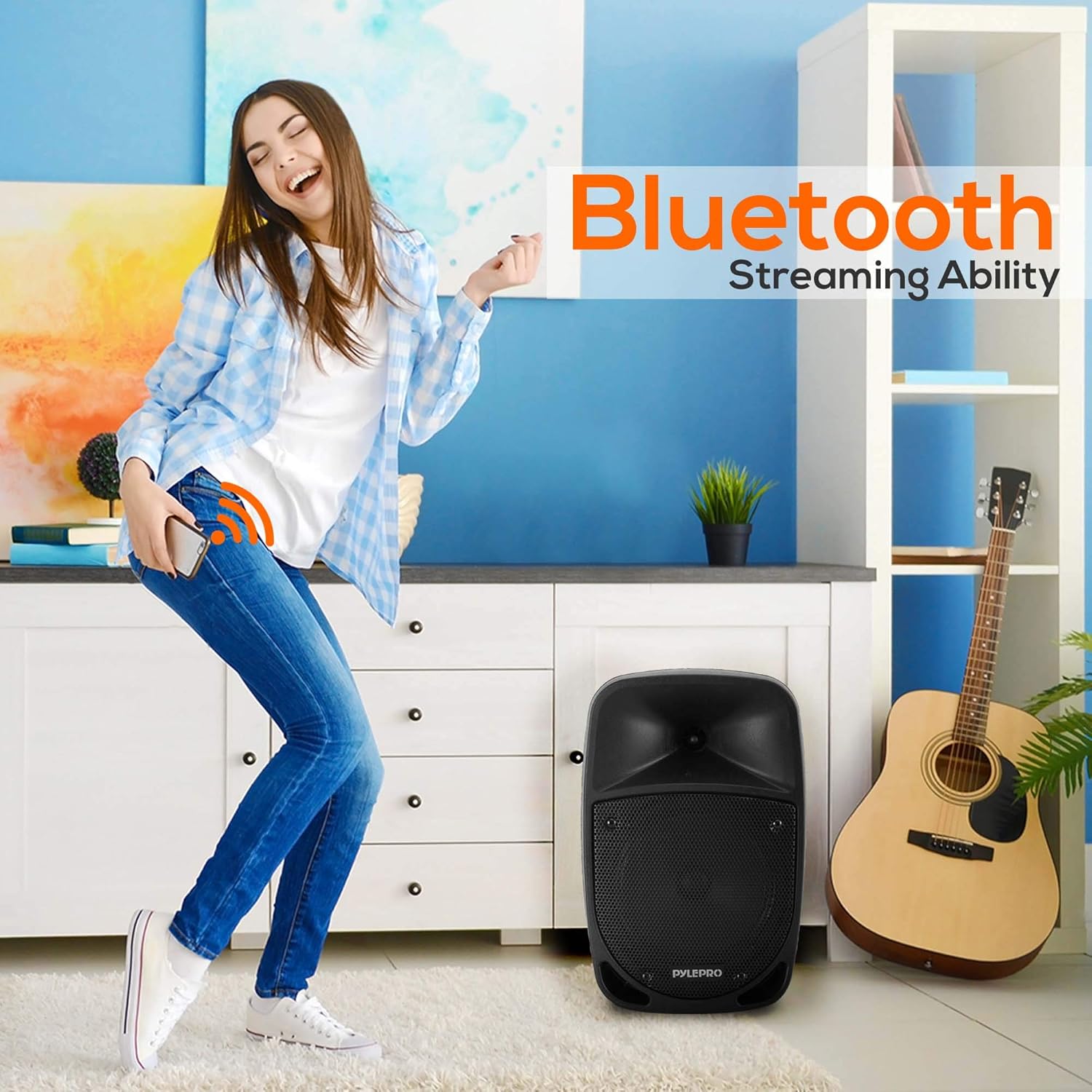 1200W Portable Bluetooth PA Speaker - 12’’ Subwoofer, LED Battery Indicator Lights W/Built-In Rechargeable Battery, MP3/USB/SD Card Reader, and UHF Wireless Microphone - Pyle PSBT125A