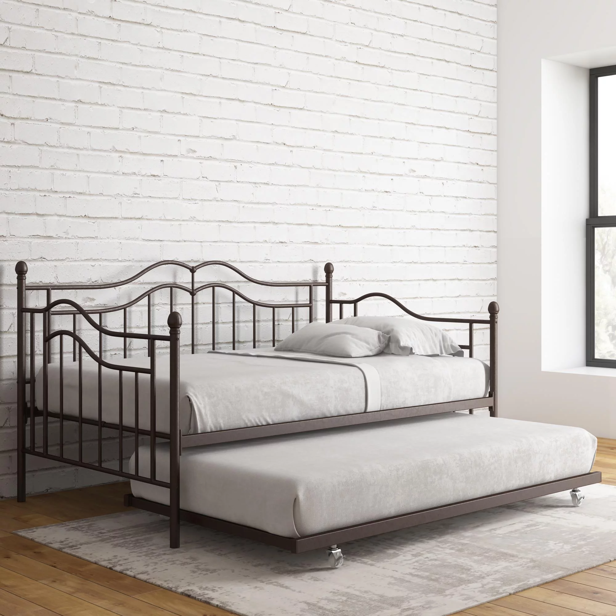 Desert Fields Tokyo Metal Daybed And Trundle, Twin/Twin Size Frame, Bronze