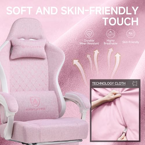 GTPLAYER Office Chair, Gaming Computer Desk Fabric Chair with Footrest, High Back Ergonomic Office Chair with Pocket Spring Lumbar Support and Linkage Armrests Adjustable Height Swivel for Home Task