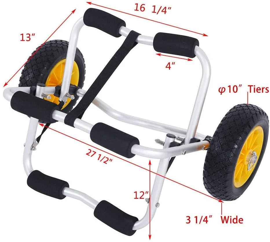 Bend Kayak Canoe Boat Carrier Dolly Trailer Trolley Transport Cart Boat Wheel with NO-Flat Airless Tires Wheels and 2 Ratchet Straps,for Paddleboards, Boats, Floats
