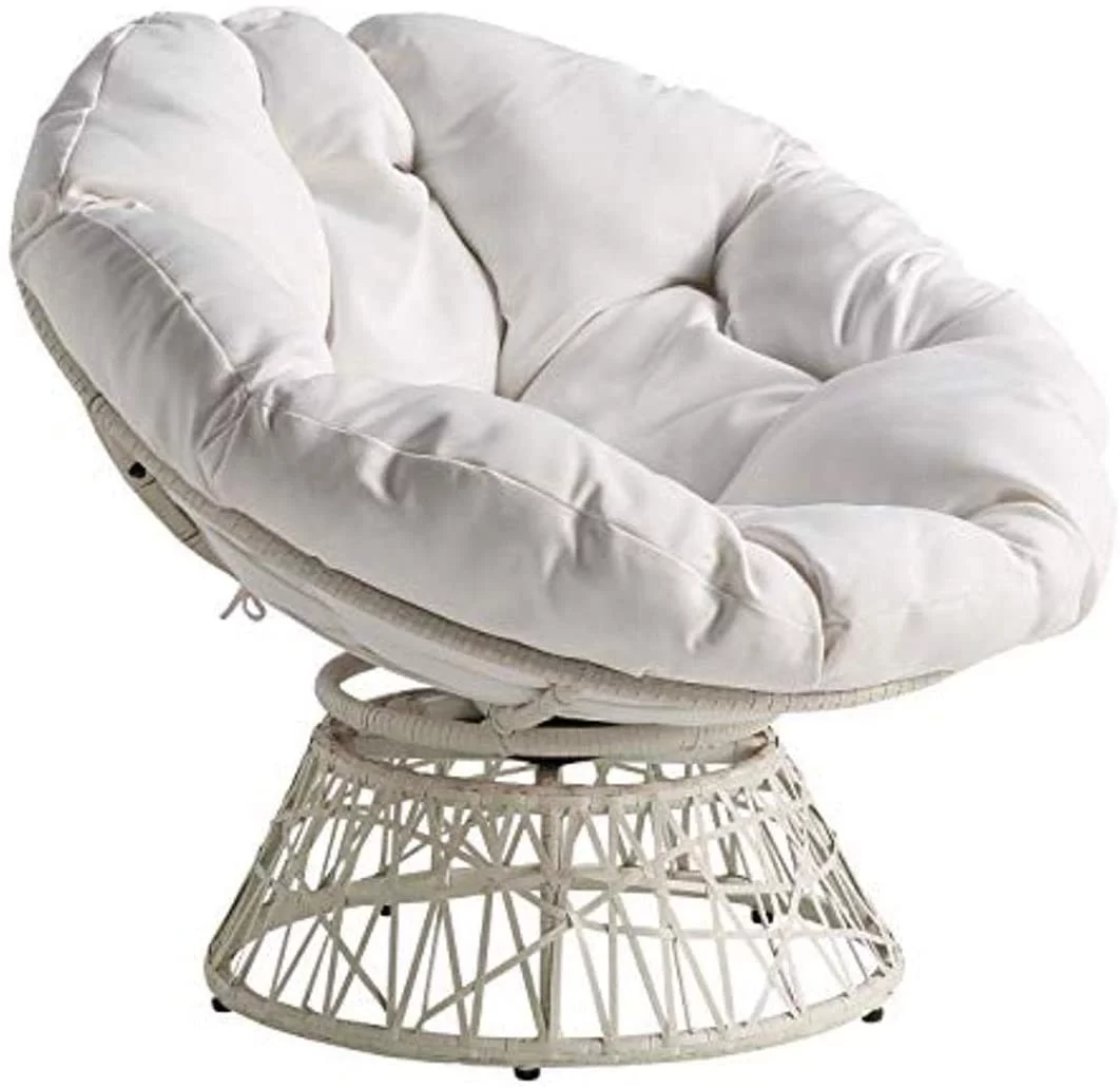 HYUN Wicker Papasan Chair with 360-Degree Swivel, White Frame with White Cushion - Curated Treasures Market