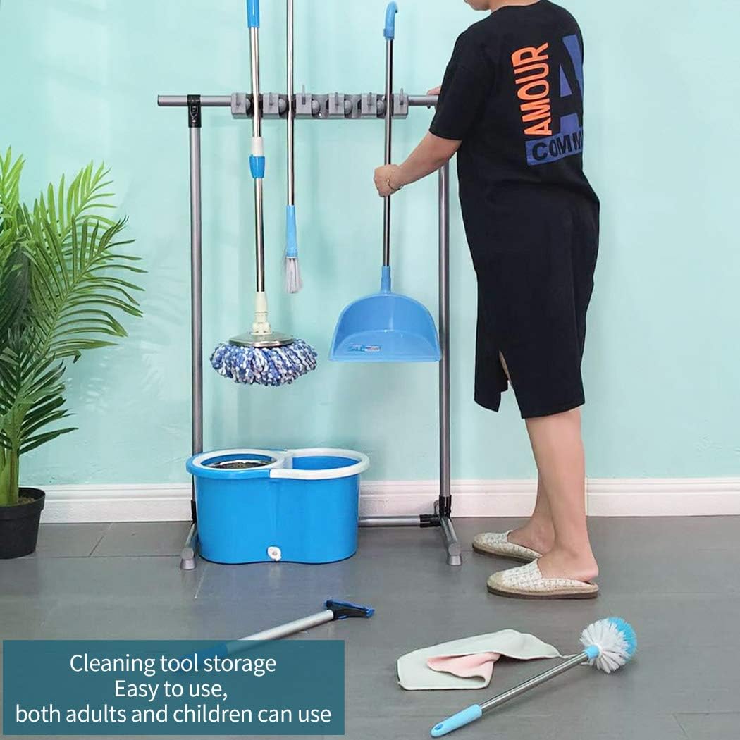 QTJH Broom And Mop Holder Put Wet Mops Movable Floor-Mounted Mop Rack Floor Standing Cleaning Tool Cart Storage For Garden Garage Schools, Hospitals, Factories, Hotels,Property Companies