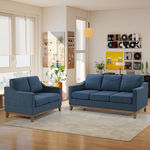 Classic 3-Seater Upholstered Sofa with Nailhead Trim, High-Density Foam Cushions & Sturdy Solid Wood Legs, Soft Fabric Couch for Living Room, Beige