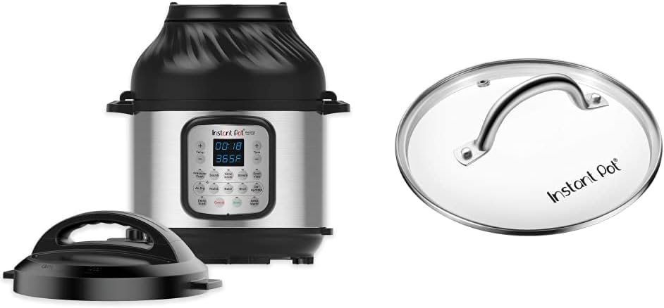 Instant Pot Duo Crisp Pressure Cooker 11 in 1, 8 Qt with Air Fryer, Roast, Bake, Dehydrate and more & Genuine Instant Pot Tempered Glass lid, Clear 10 Inch (26 cm) 8 Quart