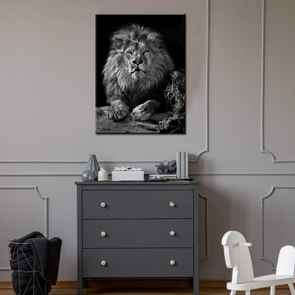 Nachic Wall Lion Canvas Wall Art Modern Black and White Animal Picture Painting for Home Office Living Room Bedroom Decor Gallery Canvas Wrapped Ready to Hang