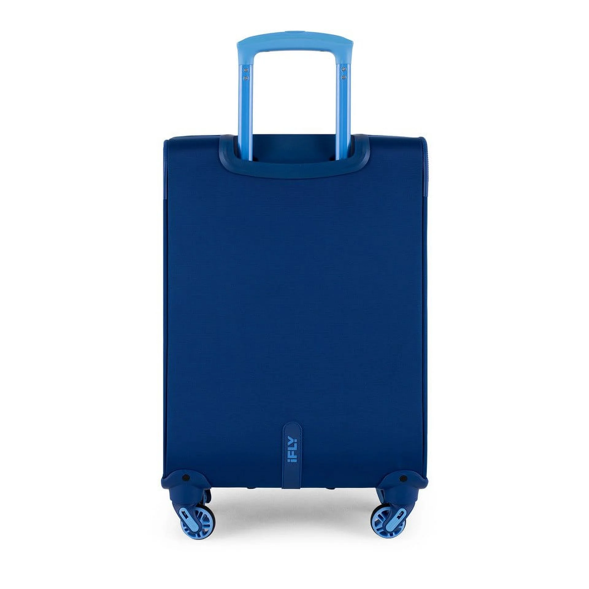 iFLY Softside Accent 3 Piece Set 4-Wheel Spinner, 20" Carry-on, 24" Checked Luggage and 28" Checked Luggage, Navy/Light Blue