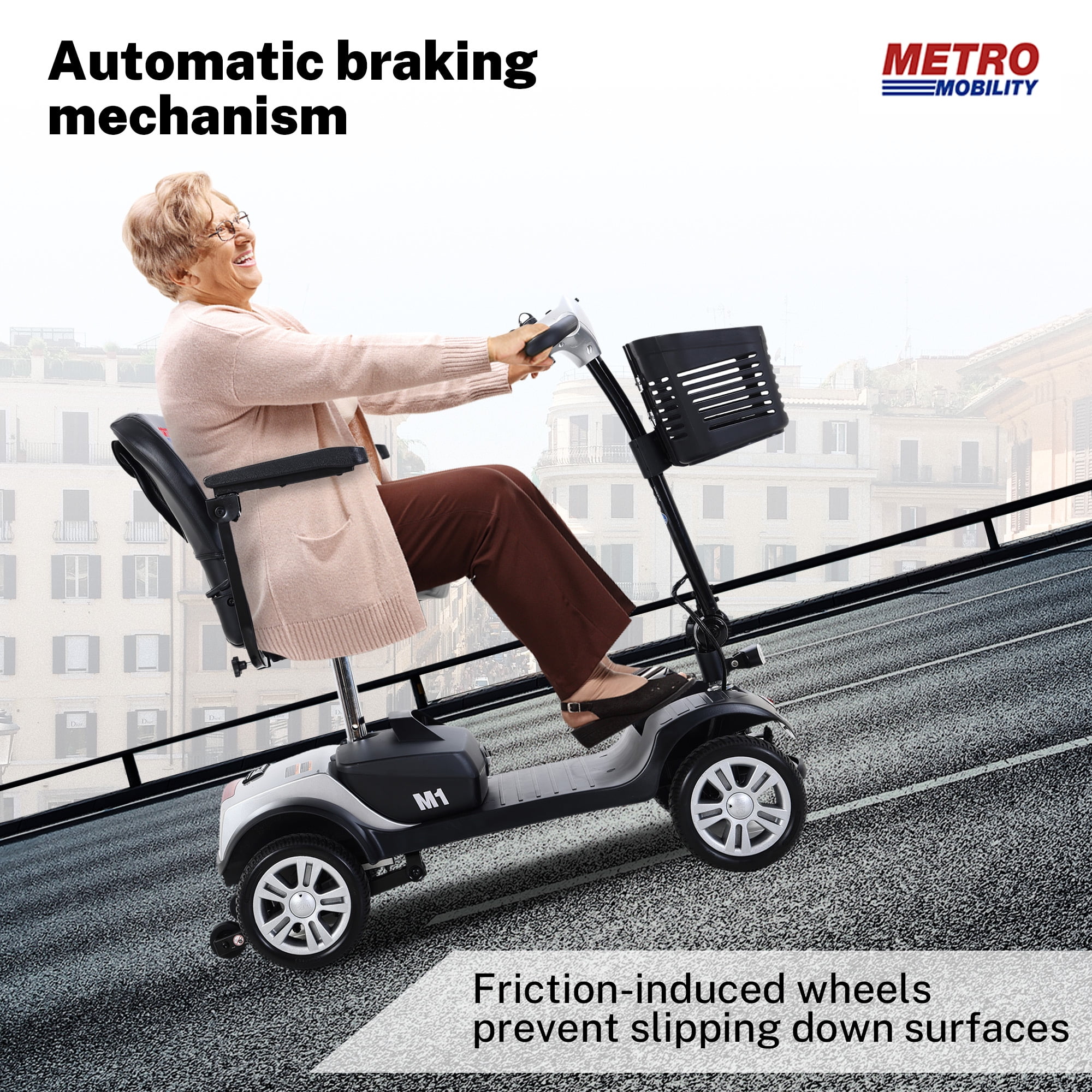 4-Wheel Mobility Scooter for Adults, Compact Motorized Scooter w/ Detachable Basket, Heavy Duty Mobility Scooter for Seniors, Adults, Max Speed 4.97mph, 300lbs, Silver, SS207