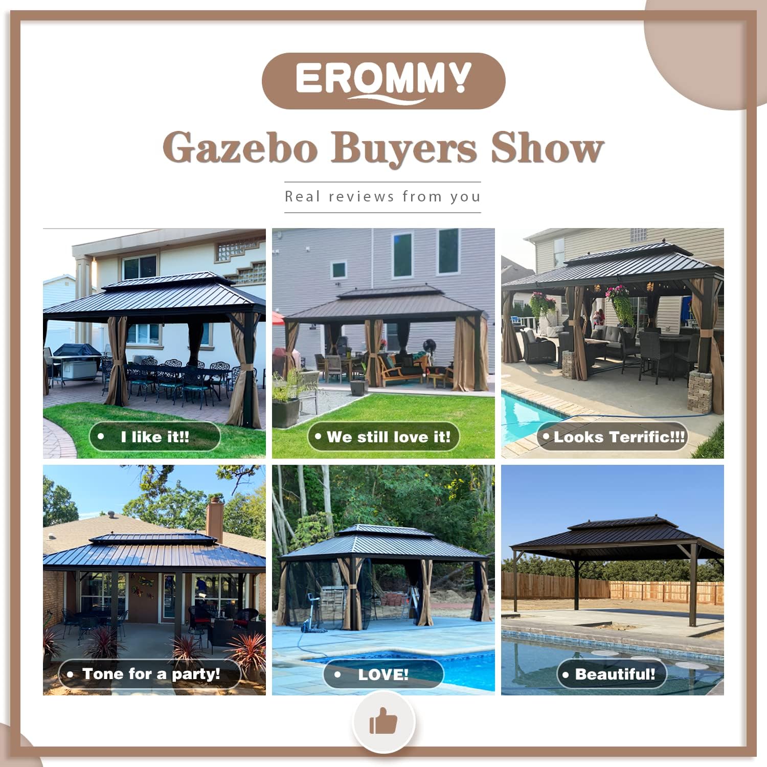 EROMMY Hardtop Gazebo Galvanized Steel Outdoor Gazebo Canopy Double Vented Roof Pergolas Aluminum Frame with Netting and Curtains for Garden,Patio,Lawns,Parties (10'x 13')