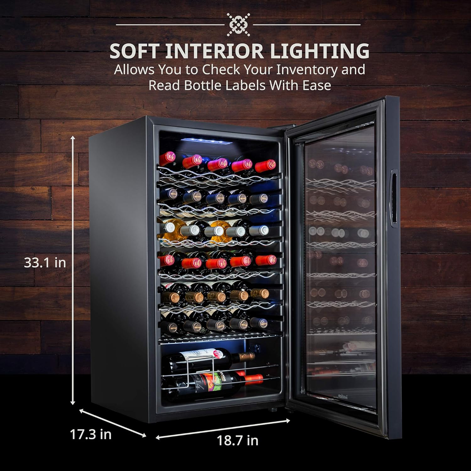 Ivation 34 Bottle Compressor Wine Cooler Refrigerator | Large Freestanding Wine Cellar For Red, White, Champagne or Sparkling Wine | 41f - 64f Touch Digital Temperature Control Fridge Glass Door Black