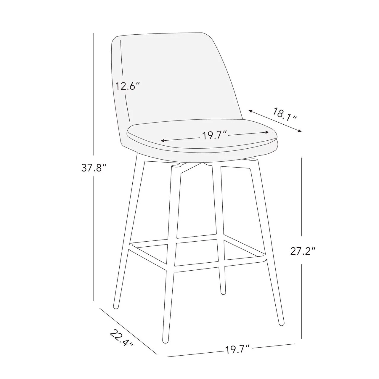 CHITA 27 inch Counter Height Swivel Bar Stools Low Back Set of 2, Metal Base, Faux Leather in Cloud