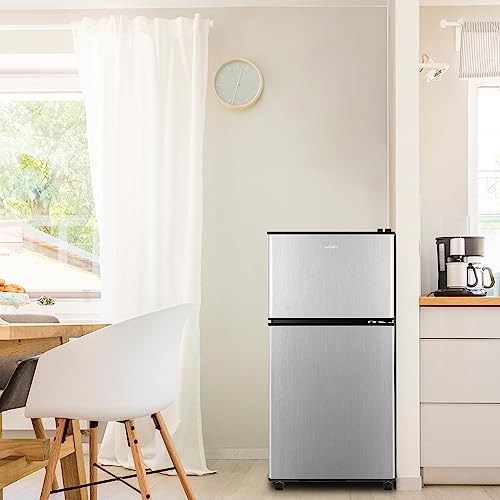 Anukis Compact Refrigerator 3.5 Cu Ft 2 Door Mini Fridge with Freezer For Apartment, Dorm, Office, Family, Basement, Garage