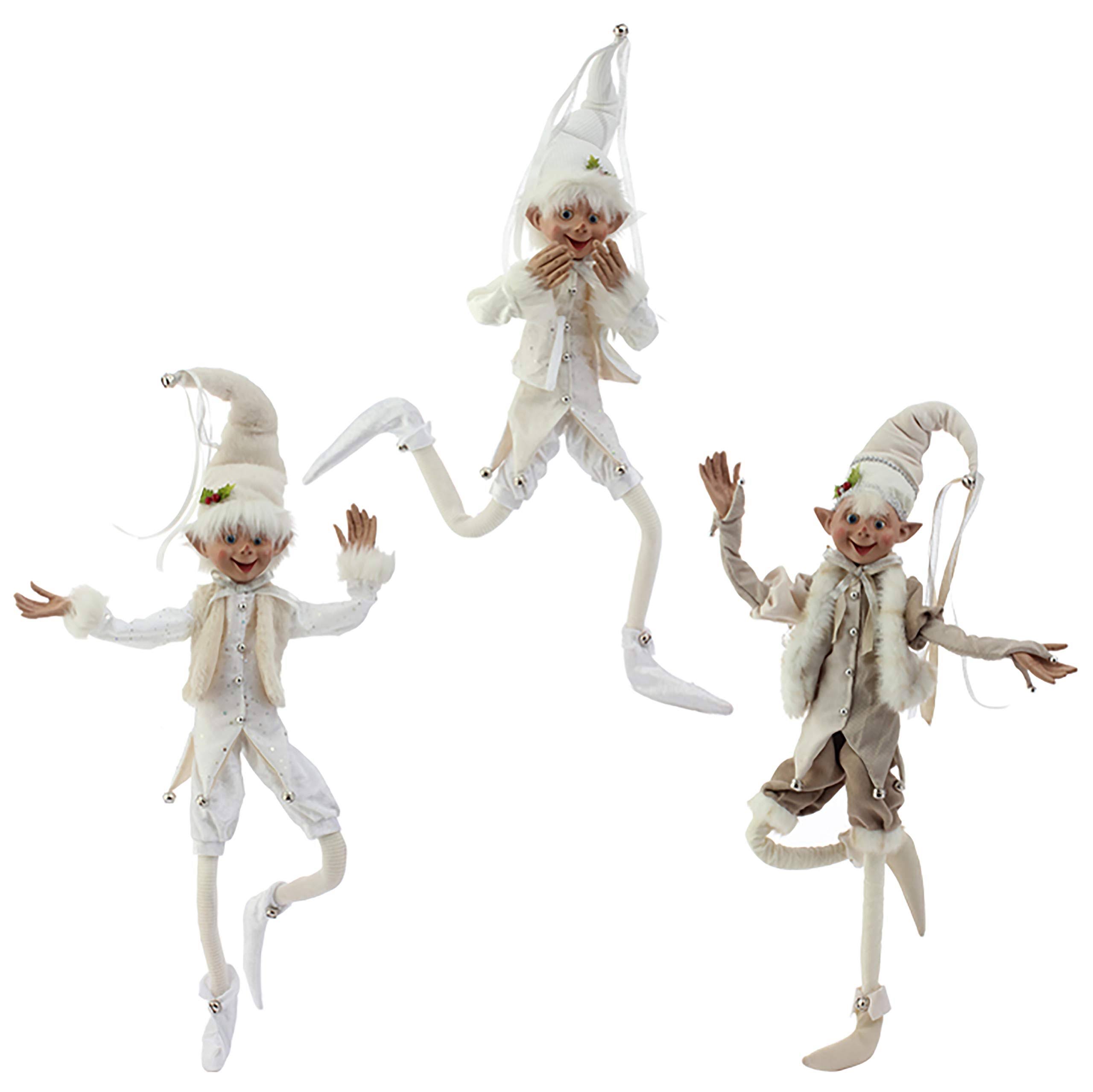 Raz 30x22 Cream Posable Christmas Elves Set of 3