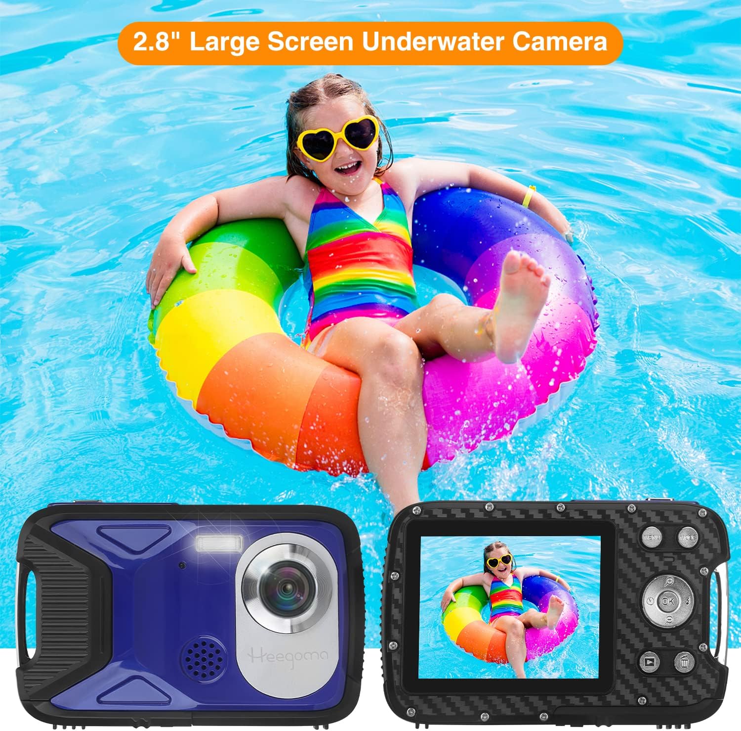 Waterproof Digital Camera for Kids,HD 1080P 16 FT Underwater Camera 2.8 LCD 16MP Kids Video Camcorder with Rechargeable Battery,Point and Shoot Camera for Teenagers Students Gifts