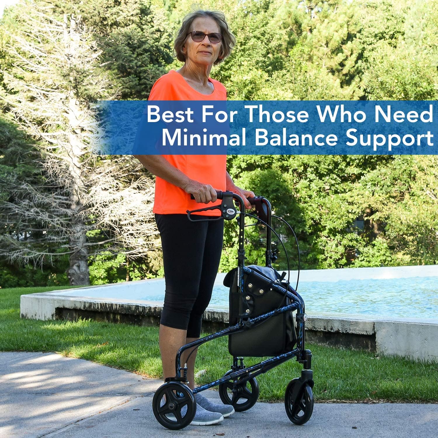 Carex 3 Wheel Walker for Seniors, Foldable, Rollator Walker with Three Wheels, Trio Walker with Height Adjustable Handles