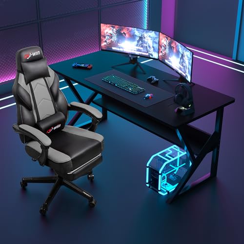 Gaming Chairs for Adults, Computer Chair with Footrest and Ergonomic High Back, Big and Tall Gamer Chairs with Massage Lumbar Support, 360° Swivel Height Adjustable, Blue