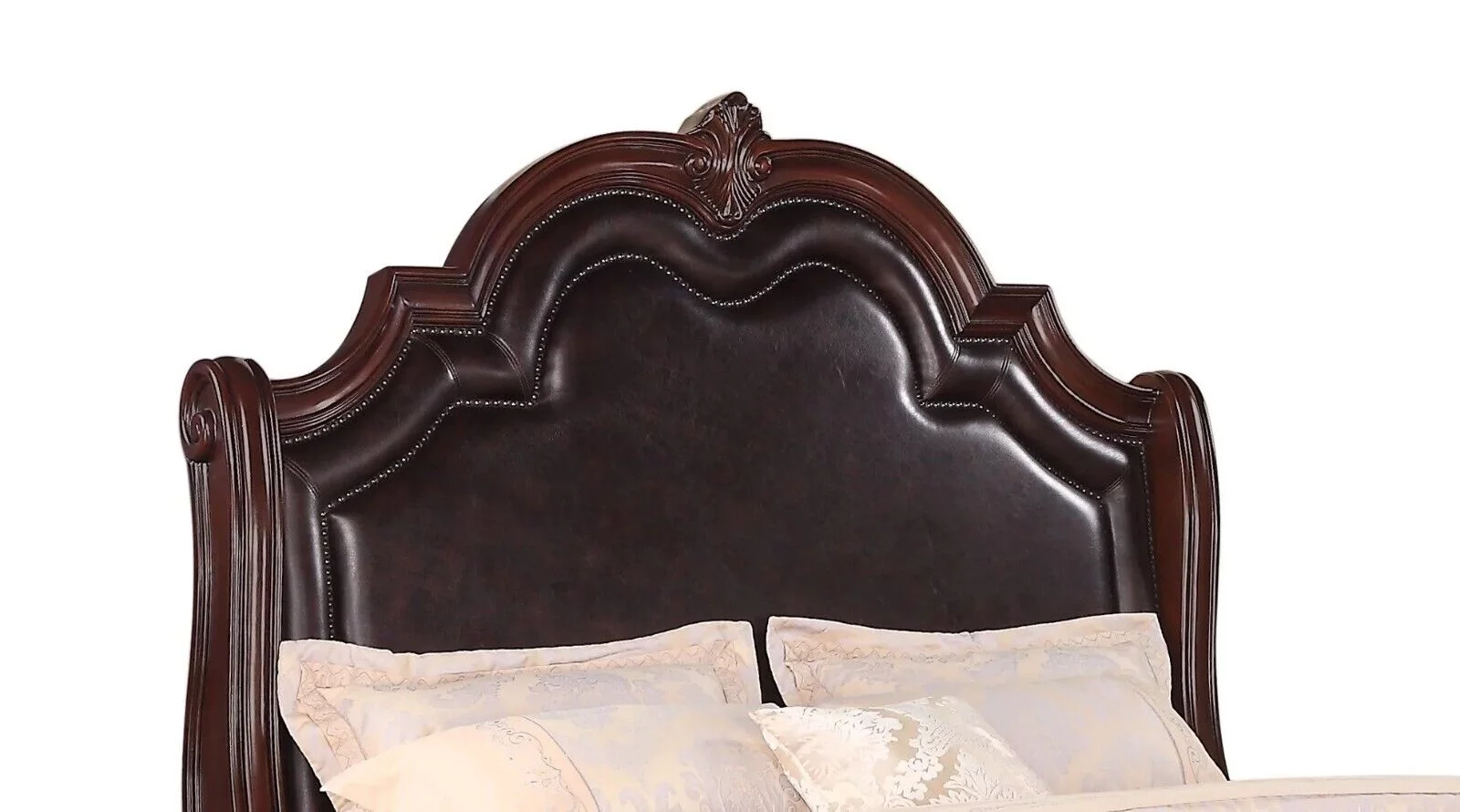 Classic Vintage Style 5Pc King Panel Bed Set Brown Finish Storage Bedroom Furniture Wooden Faux Leather
