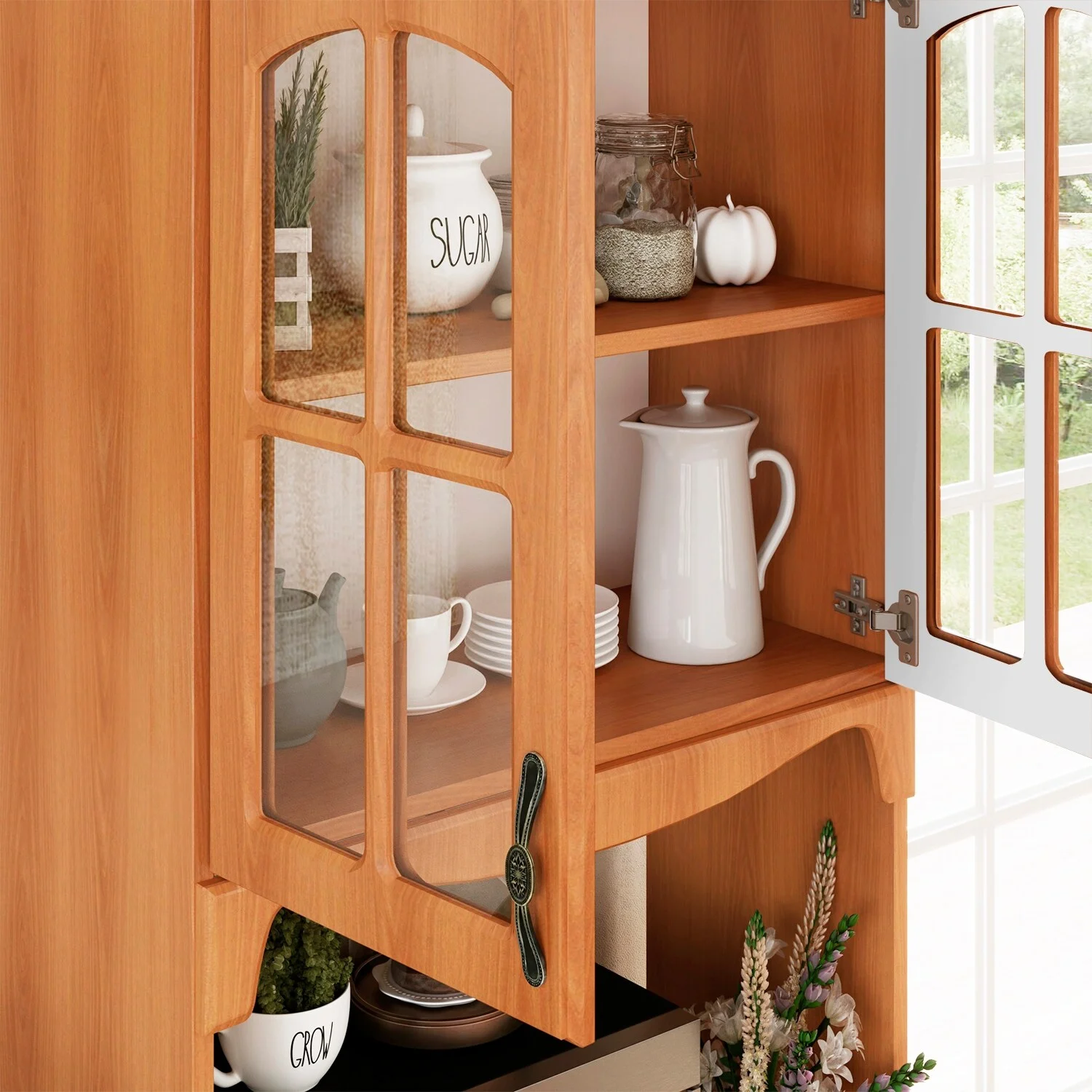 Living Skog 73 in Pantry Kitchen Storage Cabinet Wine Buffet MDF White