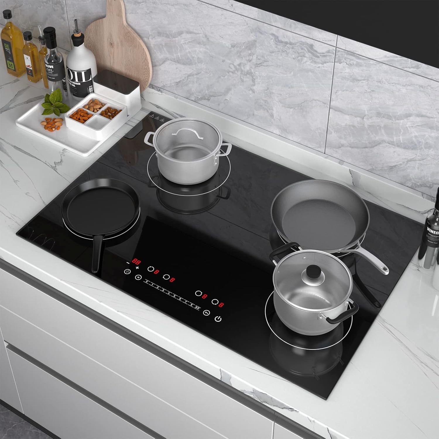 Induction Cooktop 30 Inch, GTKZW 6400W Electric Cooktop 4 Burners 220v,Built-in Electric Stove Top, LED Touch Screen, 9 Heating Level, Kid Safety Lock, Keep Warm Function,Hardwired, no Plug