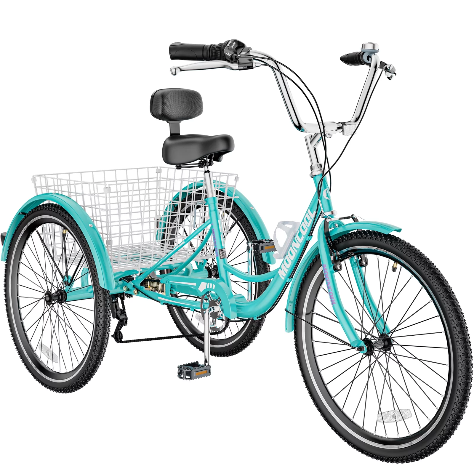LILYPELLE 24 Adult Tricycle 7 Speed, Three Wheel Bikes for Adults 400lbs,Low-Step Through Trike Cruiser for Exercise Shopping Outdoor Activities,Cyan