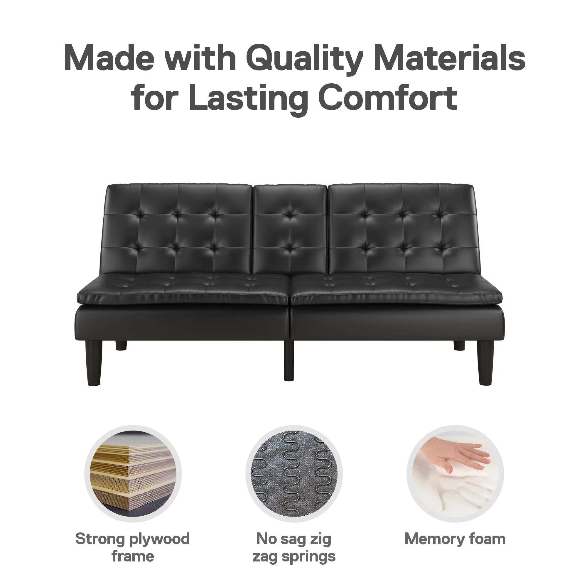 Mainstays Memory Foam Futon with Cupholder and USB, Black Faux Leather