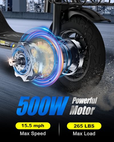 Electric Scooter with Seat ZD06, 800W Peak Motor, 20 Mile Range & 15.5 Mph, Key Start, Foldable E-Scooter with Carry Basket for Pets & Cargo, Electrically-Powered Motor Scooters