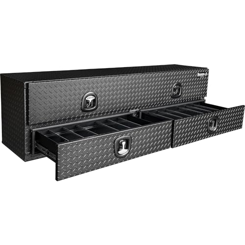 Buyers Products 1701578 Aluminum Heavy-Duty Flatbed Contractor Truck Tool Box With One Lower Door, Aluminum Diamond Tread, 21 x 18 x 72 Inch, Made In The USA, Contractor Job Box For Bed Of Truck