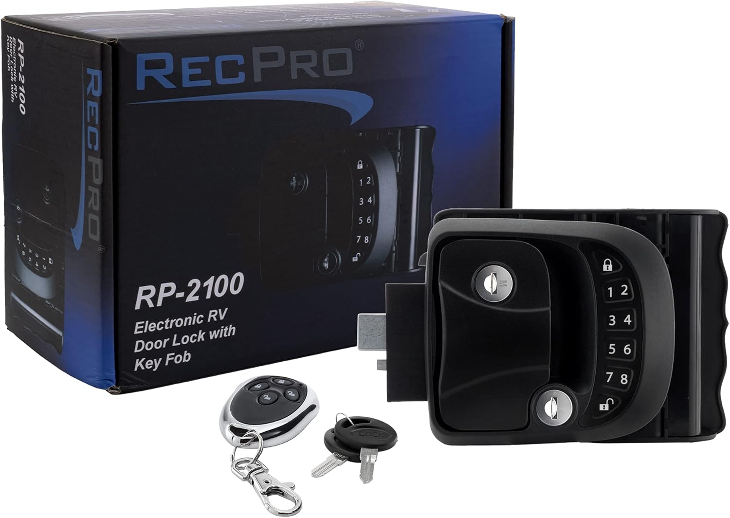 RecPro RV Keyless Entry Door Lock with Deadbolt | Keyless RV Door Handle for Trailer Camper with Integrated Keypad & Fob (V3)
