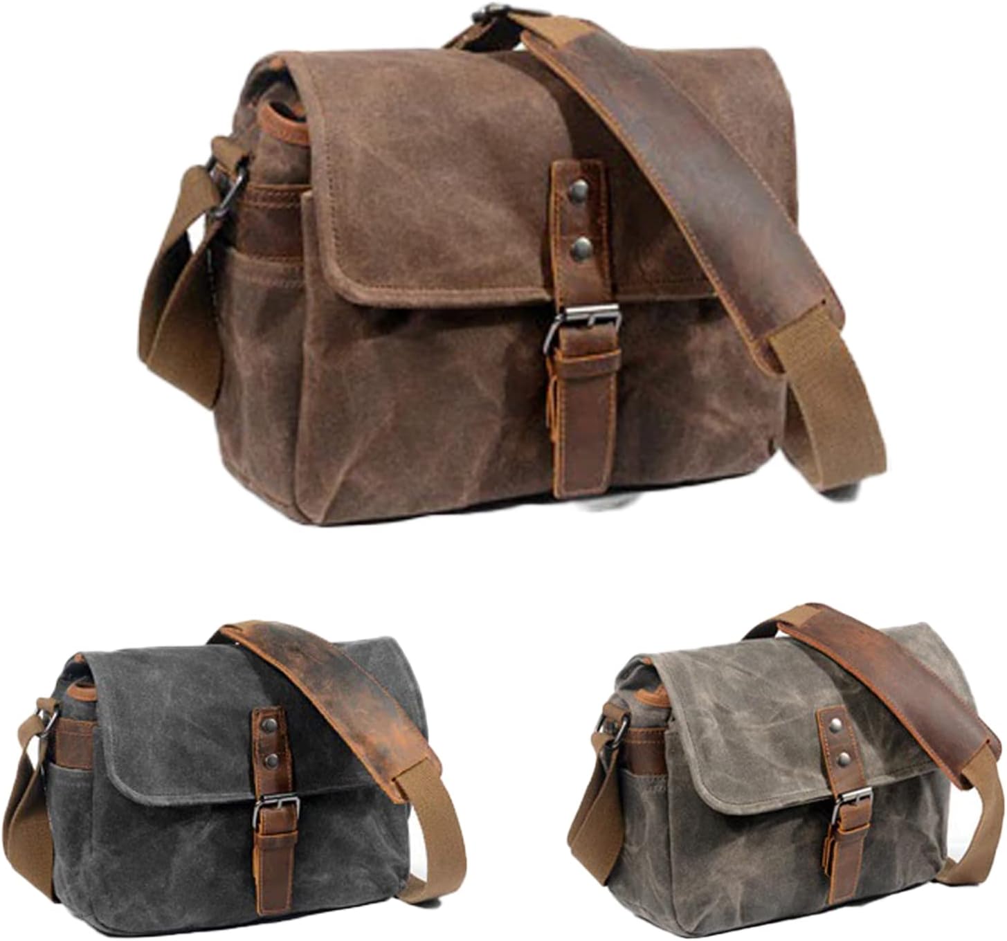 WISEHOMER Vintage DSLR Camera Bag,Waterproof Canvas Photography Packages, Cameras and Lenses Shoulder Sling Case, Micro Single Messenger Men (Coffee)