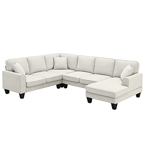 Sectional Couch-108 Modern U Shape Sectional Sofa, 7 Seat Modular Sectional Sofa with 3 Pillows, for Living Room, Apartment, Office