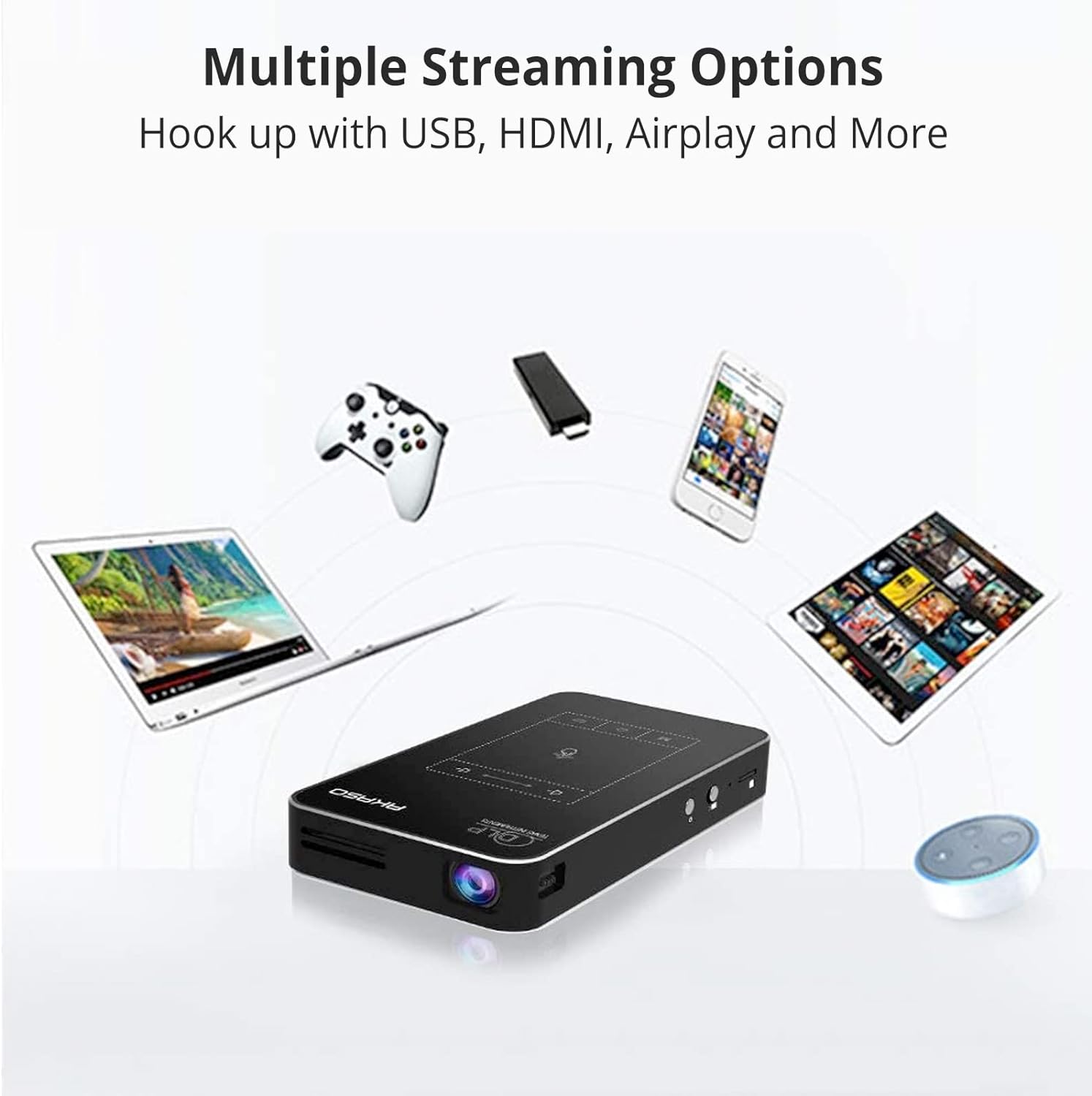 AKASO WT50 Mini Pocket Pico Projector, 1080P Movie Video DLP Portable Projector with Android OS, Built-in Battery WiFi & Bluetooth, Projector for Cookie Decorating, Connects to iPhone and Android