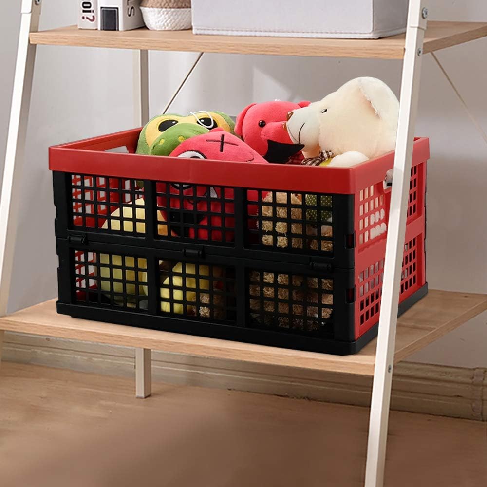 Qqbine 34 L Plastic Stackable Collapsible Crate, Folding Milk Crate, 4 Packs Pack of 2