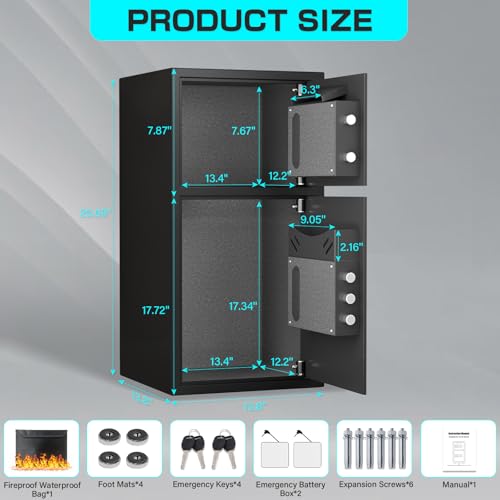 Kavey 2.6 Cub Fireproof Drop Safe, Safe with Drop Slot, Drop Slot Safes with Front Load Drop Box and Digital Touch Screen Keypad, Heavy Duty Money Safe Box for Business Office Home