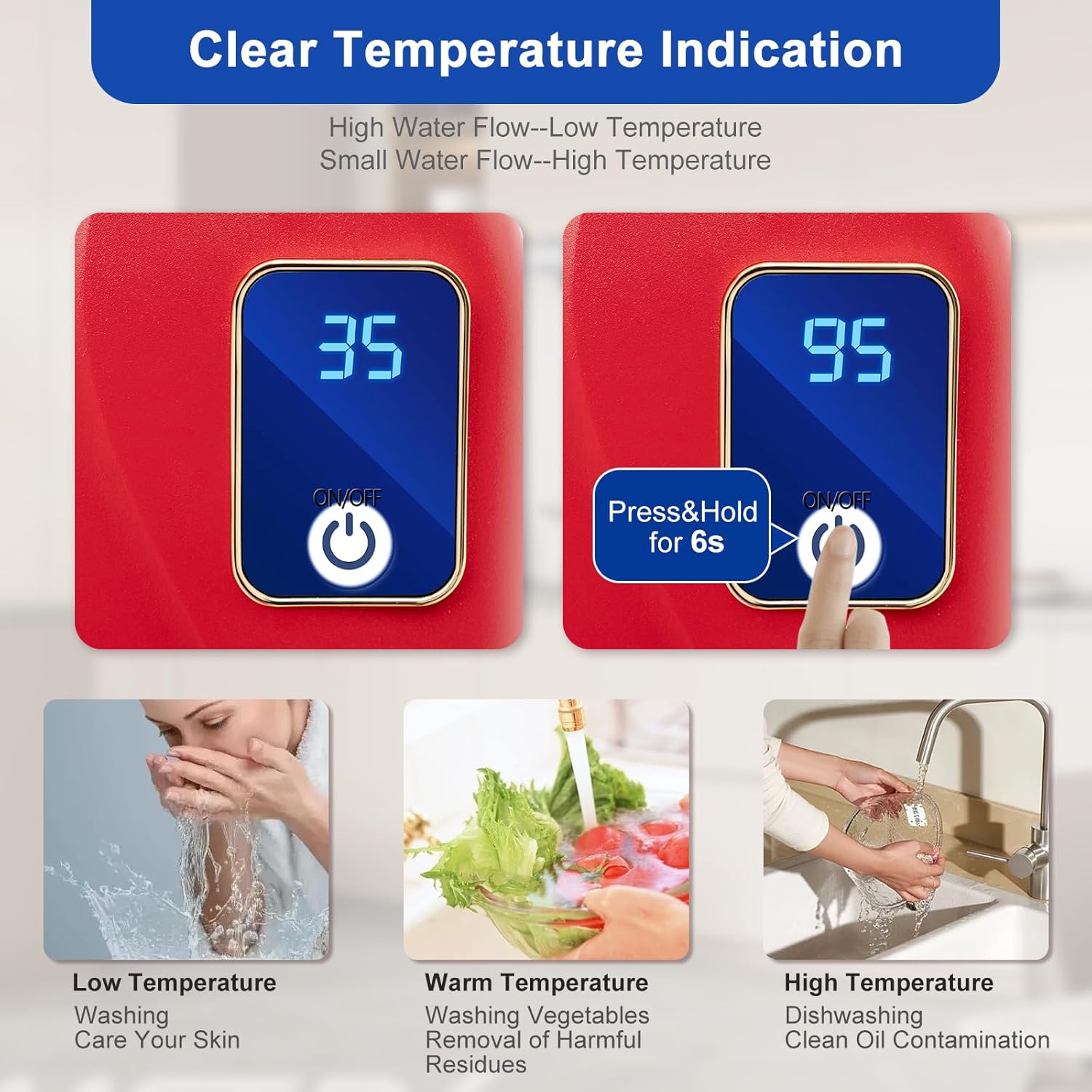 3000W Tankless Water Heater Electric, Mini Instant Water Heater Under Sink,Outdoor Tankless Electric Hot Water Heater with Led Display,Temperature Control for Home, RVs
