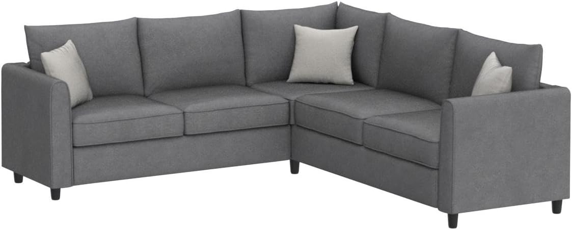 LUMISOL Upholstered Sectional Sofa for Living Room, L Shape Furniture Couch with 3 Pillows, Fabric Sofa Couch for Large Space Apartments Office, Grey