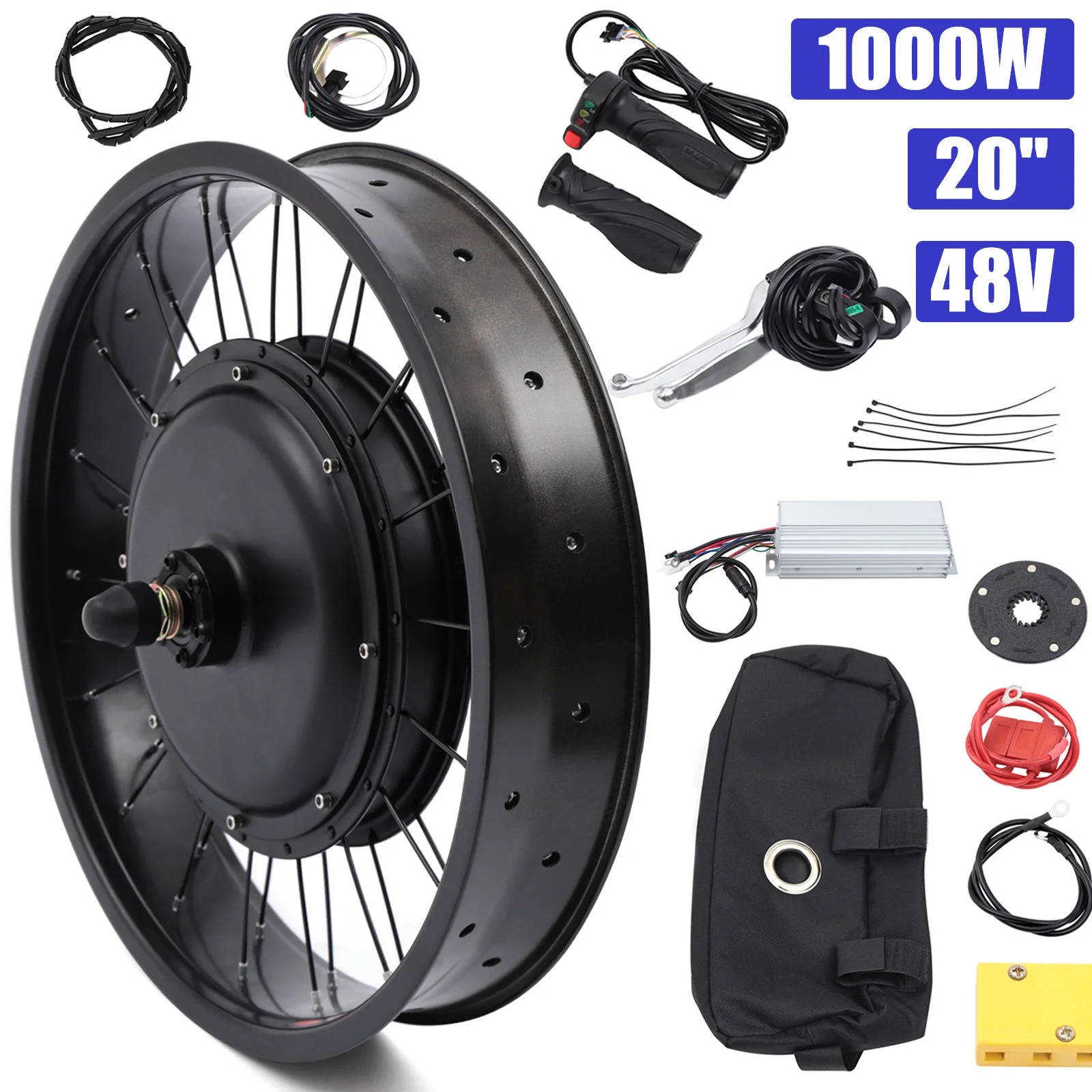 Wuzstar 20" Electric Bicycle Motor Brushless lectric Bicycle Conversion Kit Hub Front Wheel 1000W 48V