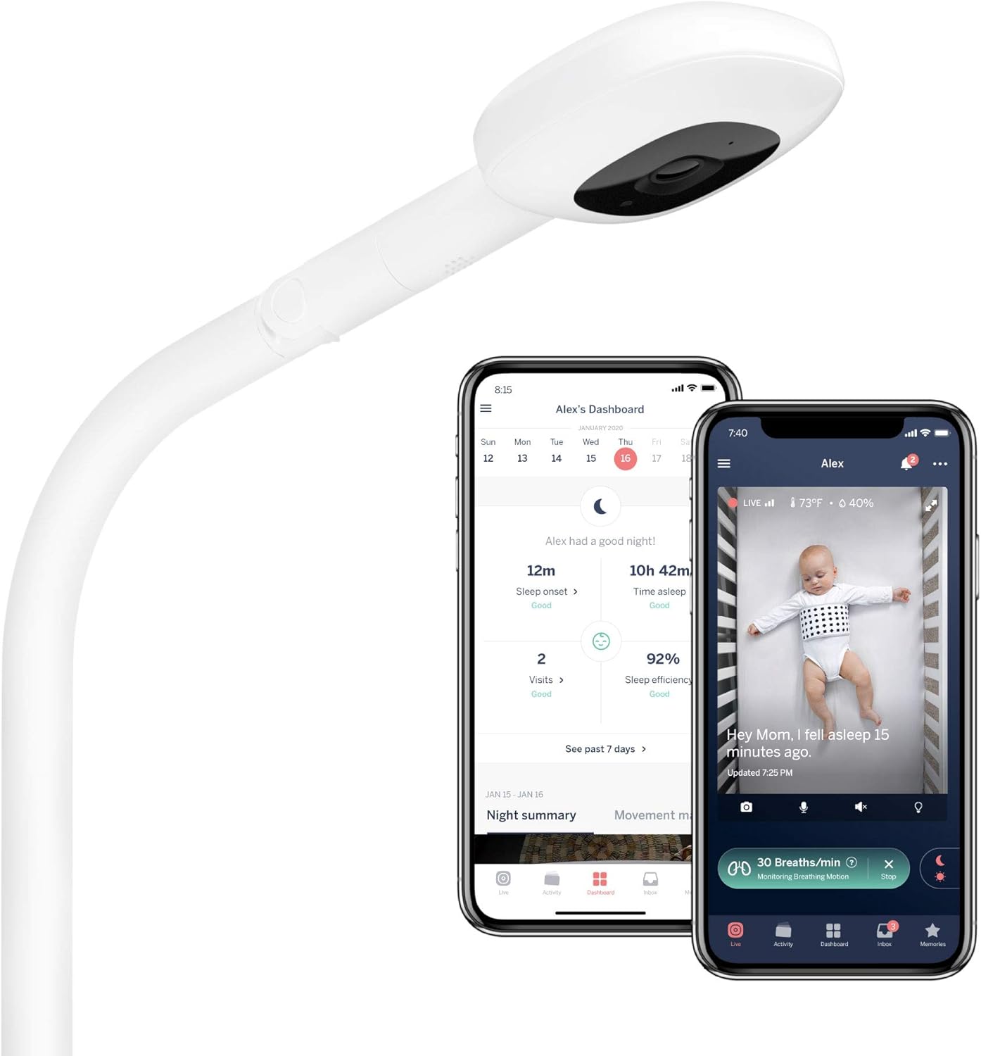 Nanit Pro Smart Baby Monitor & Wall Mount – 1080p Secure Wi-Fi Video Camera, Sensor-Free Sleep and Breathing Motion Tracker, 2-Way Audio, Sound and Motion Alerts, Night Vision, Includes Breathing Band