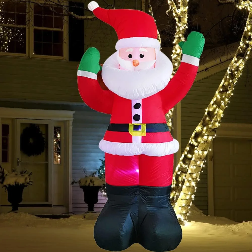 6Ft Christmas Inflatable Santa Claus with Gift Bag, LED Lights, Indoor/Outdoor Xmas Decoration, Yard Lawn Garden Xmas Party Prop Decor