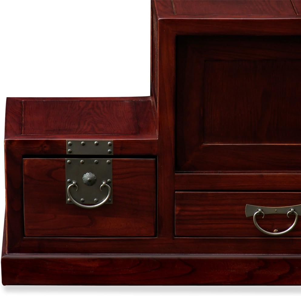 ChinaFurnitureOnline Hand Crafted japanese Style Elmwood Petite Step Tansu Chest - Dark Cherry