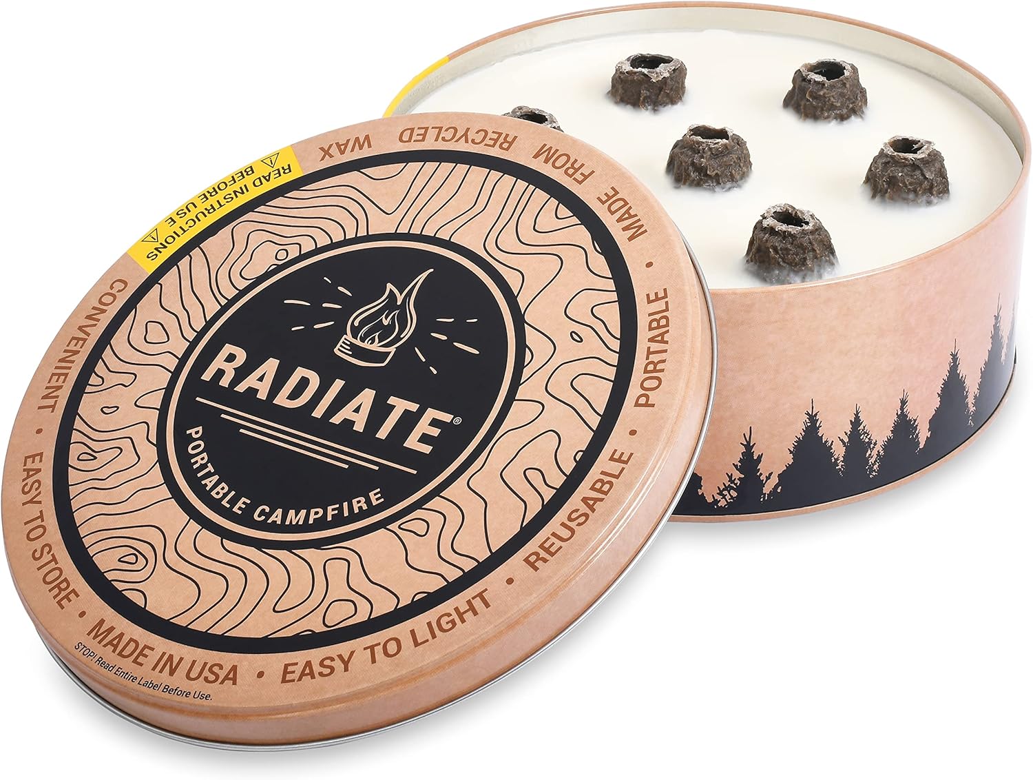 Radiate Portable Campfire: The Original Go-Anywhere Campfire | Lightweight and Portable | 3-5 Hours of Bright and Warm Burn Time | Convenient-No Embers-No Hassle | Made in USA | Standard Campfire Pack of 2