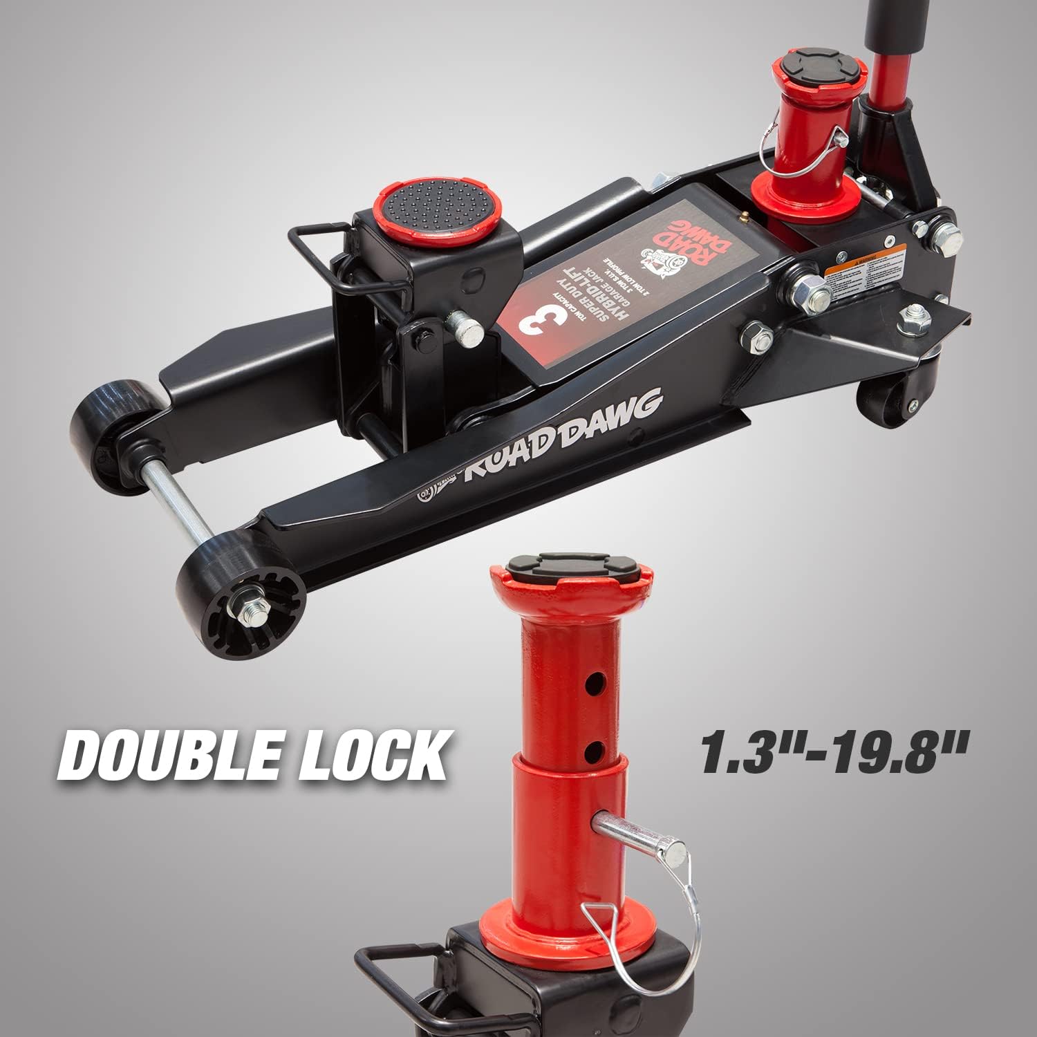 Road Dawg ATZ830027HD Torin Hydraulic Low and High Profile Professional Grade Foldable Garage Service/Floor Jack with Quick Lift Pump, 3 Ton (6,600 lb) Capacity, Black