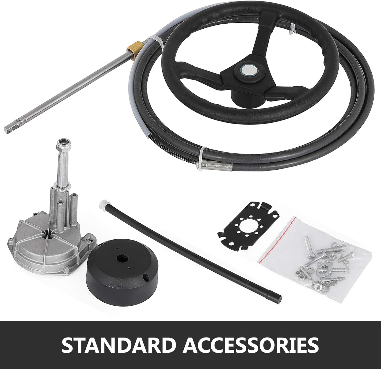 Bestauto Outboard Steering System 10' Boat Steering Cable 10 Feet Marine Steering System 3/4'' Shaft with 13.5 Inch Wheel for Yachts and Waterborne Vehicles