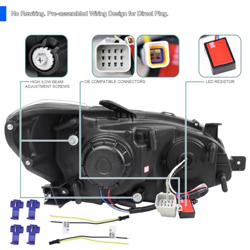 SPEC-D TUNING Black Housing Clear Lens Projector Headlights with Sequential LED Turn Signal Lights Compatible with 2015-2021 Subaru WRX STI with Halogen Headlight, L + R Pair Headlamp Assembly