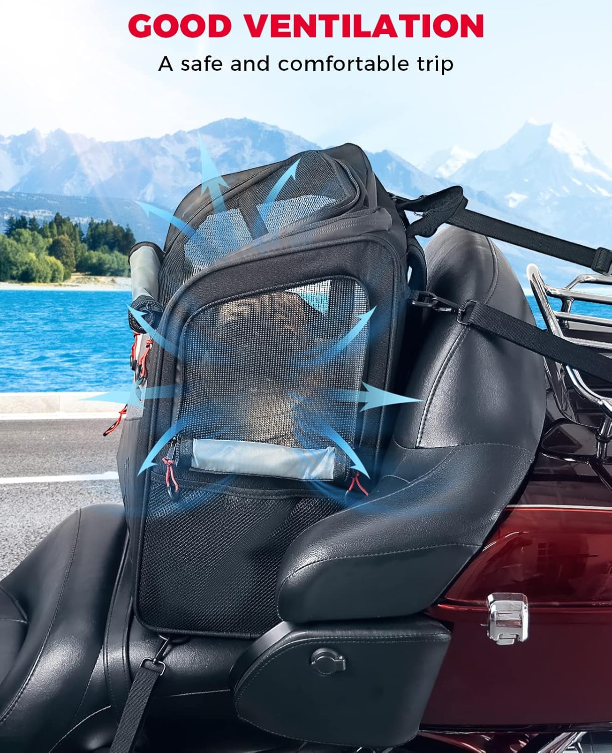 KEMIMOTO Motorcycle Dog/Cat Carrier Bags, Upgraded Pet Carriers Portable Load Capacity 20lbs Folding Dog Carrier Backpack for Street Glide Road King with Passenger Seat Touring Trike Models Can Am