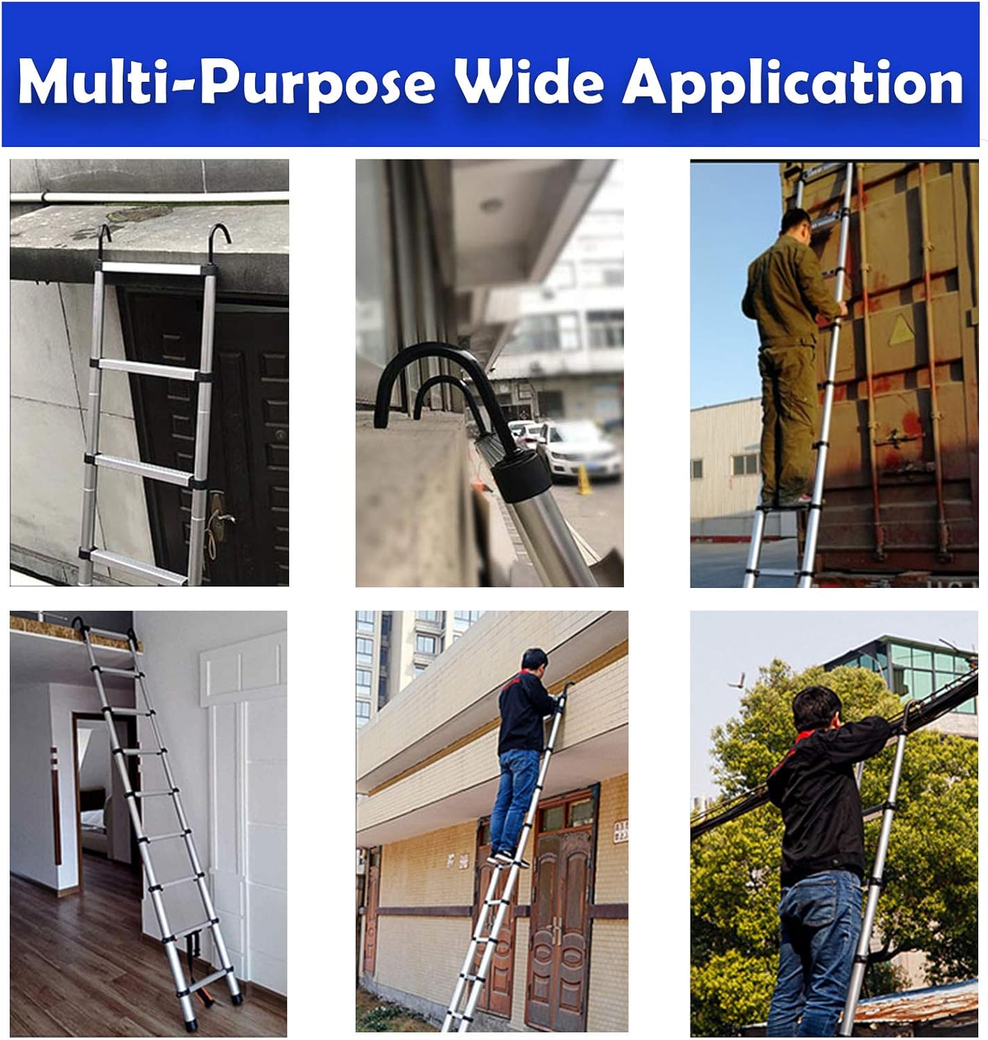 20ft Aluminum Telescoping Ladder Adjustable Height EN131 Certificated, 330lbs Max Load Heavy Duty Portable Extension Folding Ladder Anti-Slip Rubber Feet Easy to Extend or Retract