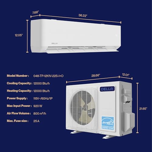 DELLA Optima Series Wifi Mini Split AC Inverter Air Conditioner with Pre-Charged Heat Pump & 16.4ft Installation Kits, Work with Alexa,Energy Star