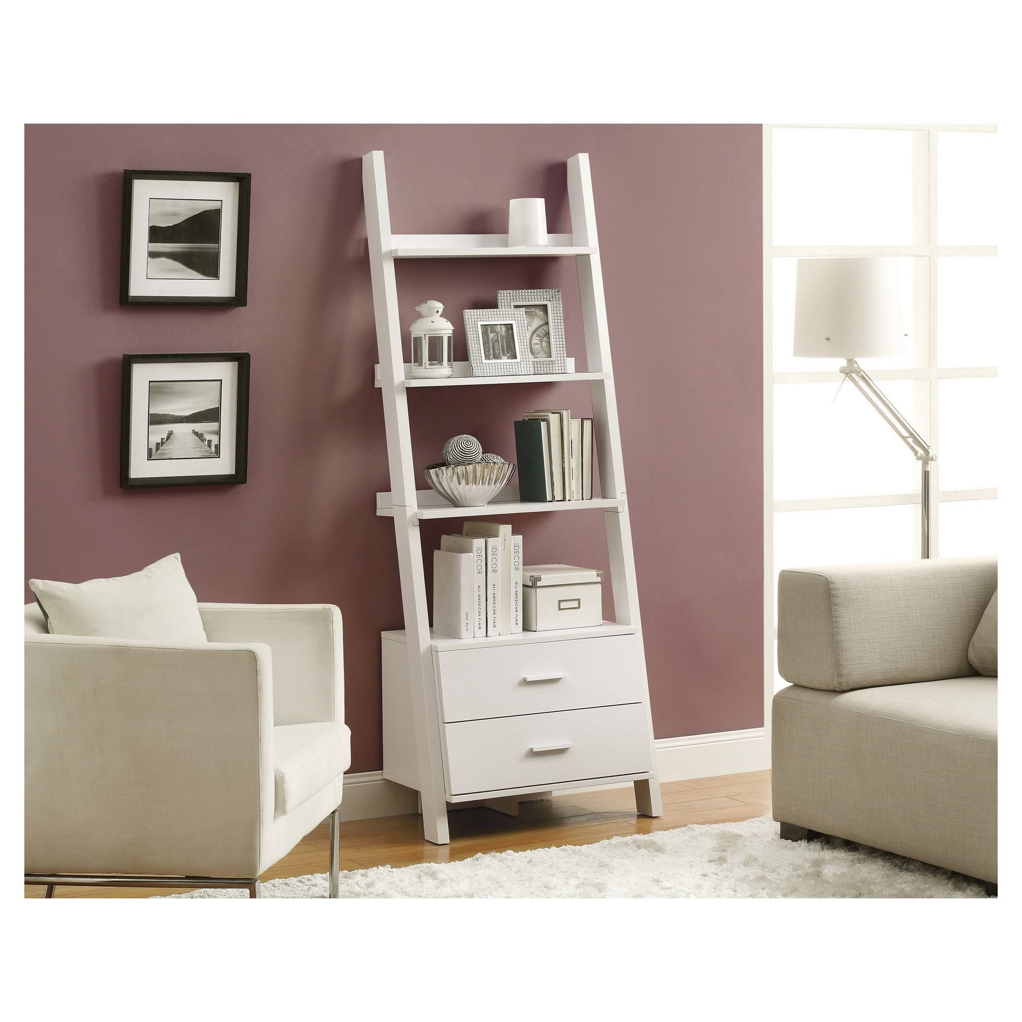 Ladder Bookcase with Drawers White EveryRoom